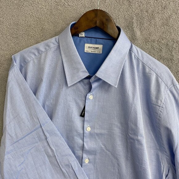 NEW Duchamp London Men's 18.5" XXL Blue Long Sleeve Dress Shirt Slim Fit Stretch - Picture 8 of 11